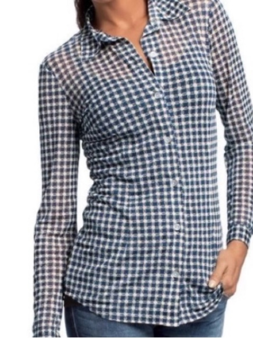 Cabi Sheer Mesh Plaid Button Down Shirt Size Medium